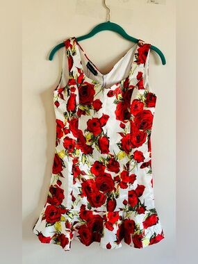 Emporio Armani White Mini Dress with Red Rose Print